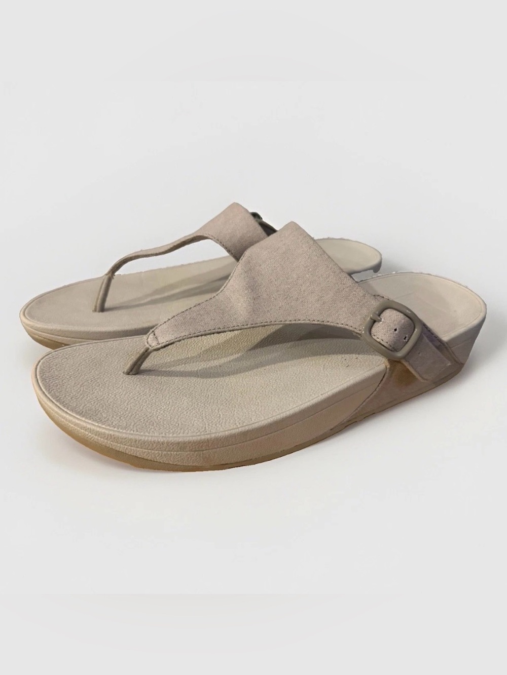 Fitflop The Skinny Canvas Toe-Post Thong Sandals Gray Beige Women’s 10 Comfort